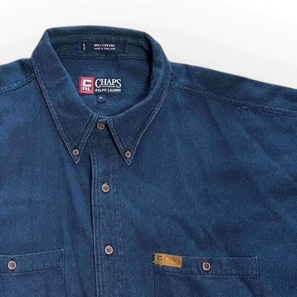 Vintage Chaps Ralph Lauren Denim Button Down Shirt Mens XL Long Sleeve